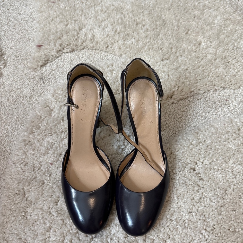 J Crew Maisie Leather Ankle Strap Round Toe Heels